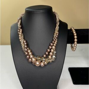 Multicolored Brown Necklace and Stretchy Bracelet